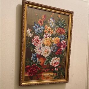 Floral Needlepoint Wall Art in Ornate Frame